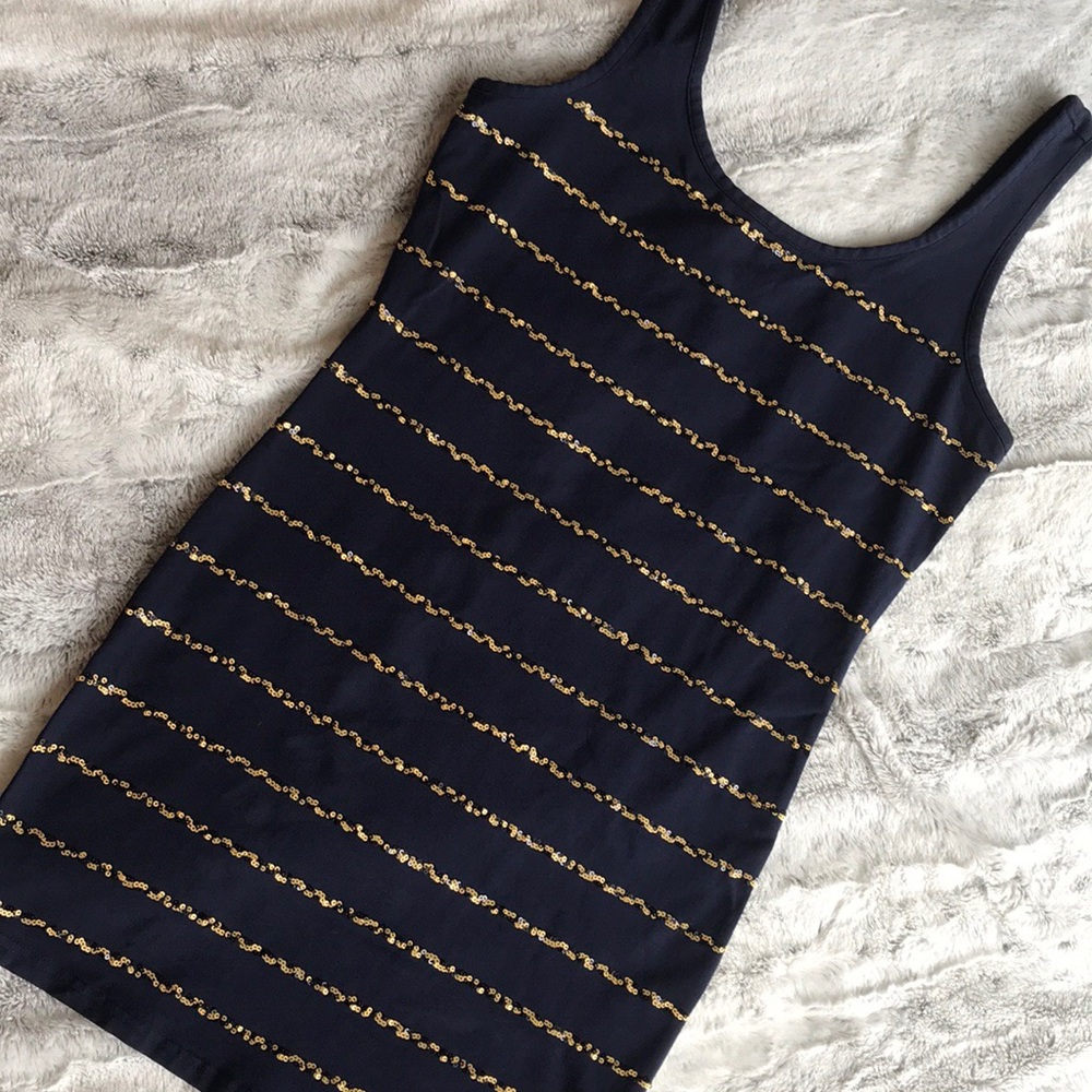 Navy blue dress with sequin stripes